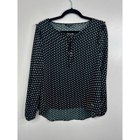 VAN HEUSEN Size Large Printed Top with Tie-Up Neckline Long Sleeve B&W - Picture 12 of 16